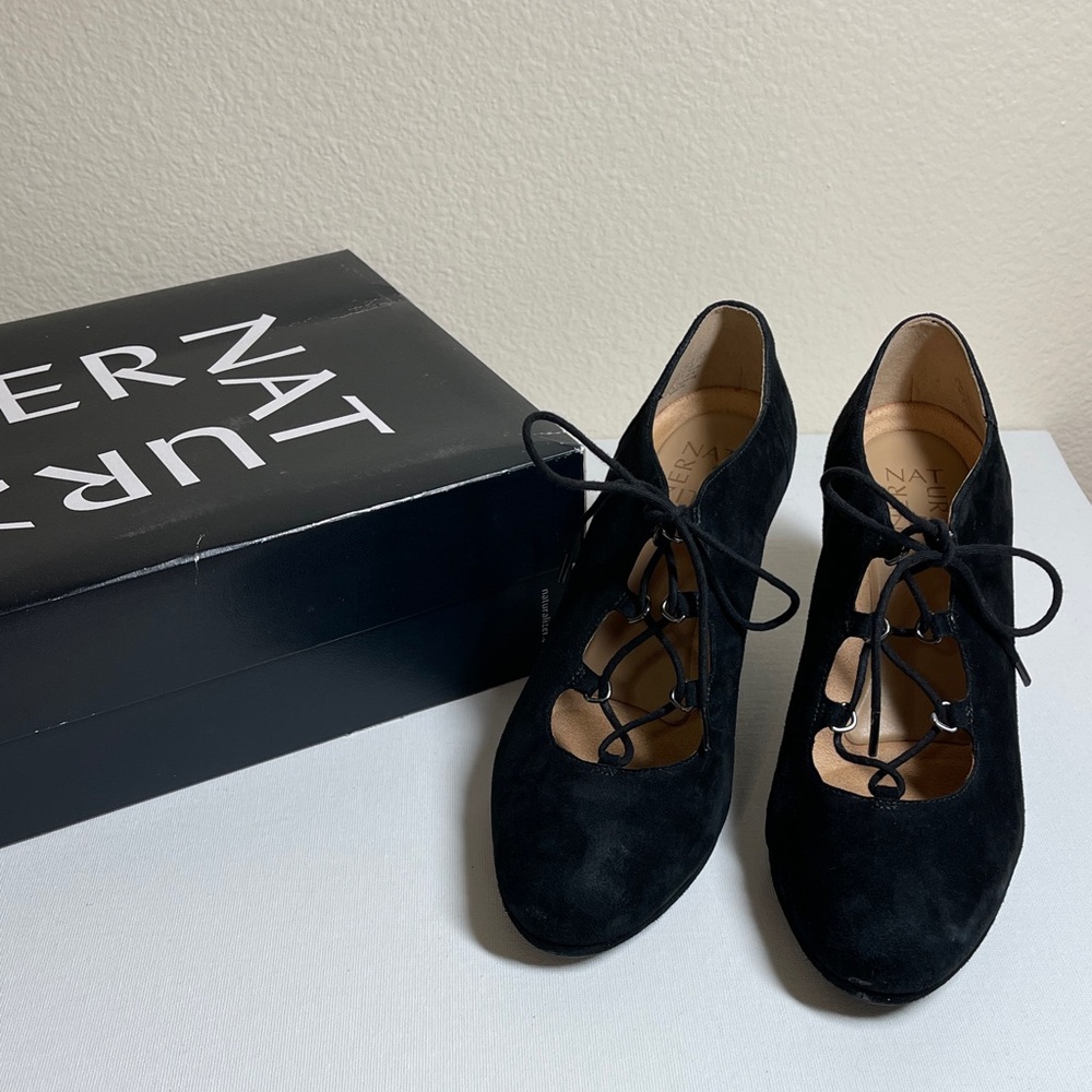 Naturalizer Black Suede Heels with Lace-Up Design
